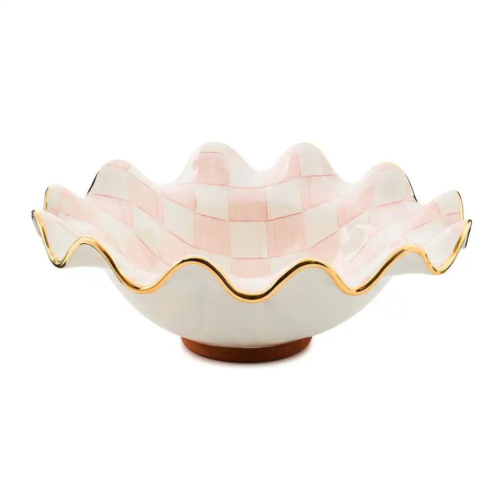 Rosy Check Medium Ceramic Fluted Serving Bowl