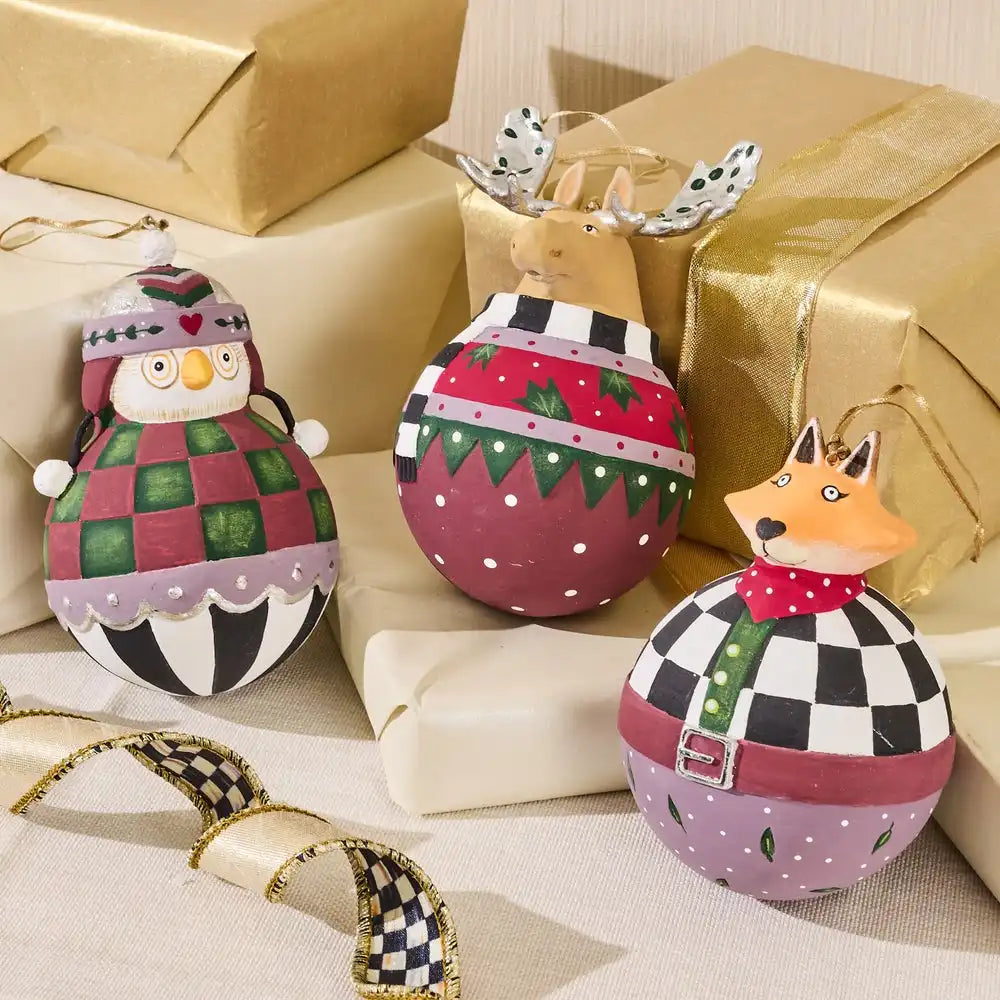 Patience Brewster Mooseltoe Ball Ornaments, Set of 3