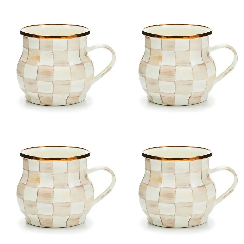 Mocha Check Mugs, Set of 4