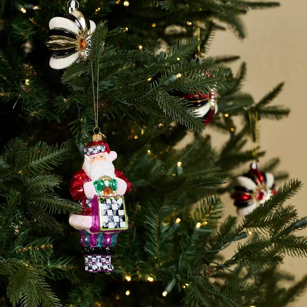 Shopper Santa Glass Ornament
