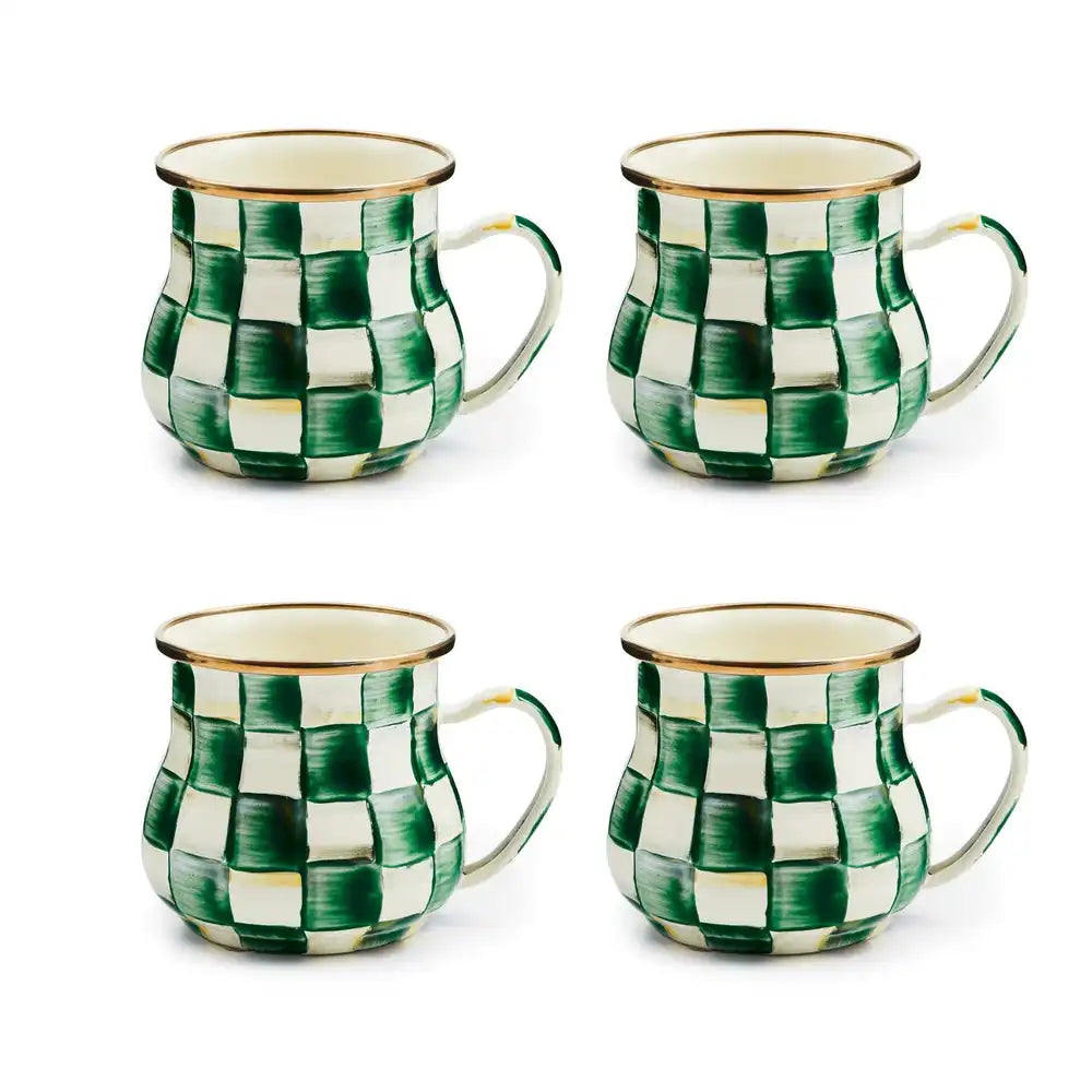 Emerald Check Mugs, Set of 4