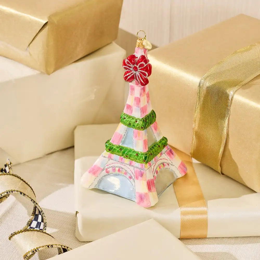 Ruby Red Eiffel Tower Glass Ornament