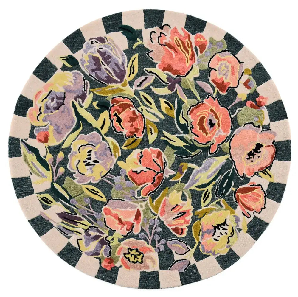 Ranunculus and Checks 6' Round Rug