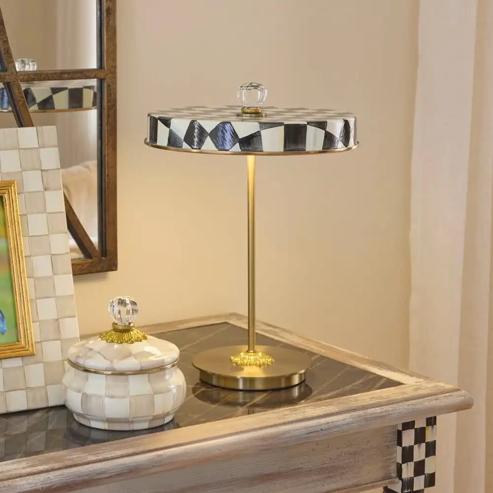 Courtly Check LED Rechargeable Disk Table Lamp