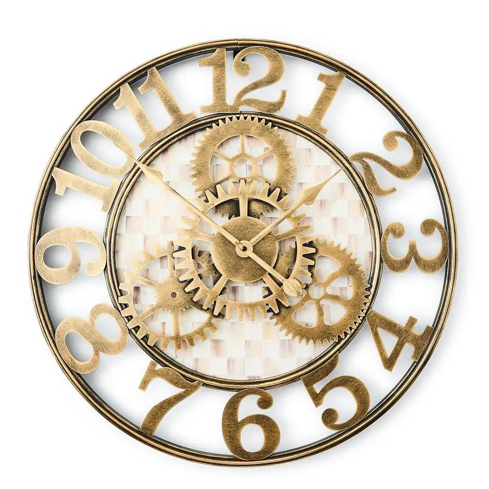 Mocha Check Large Farmhouse Wall Clock