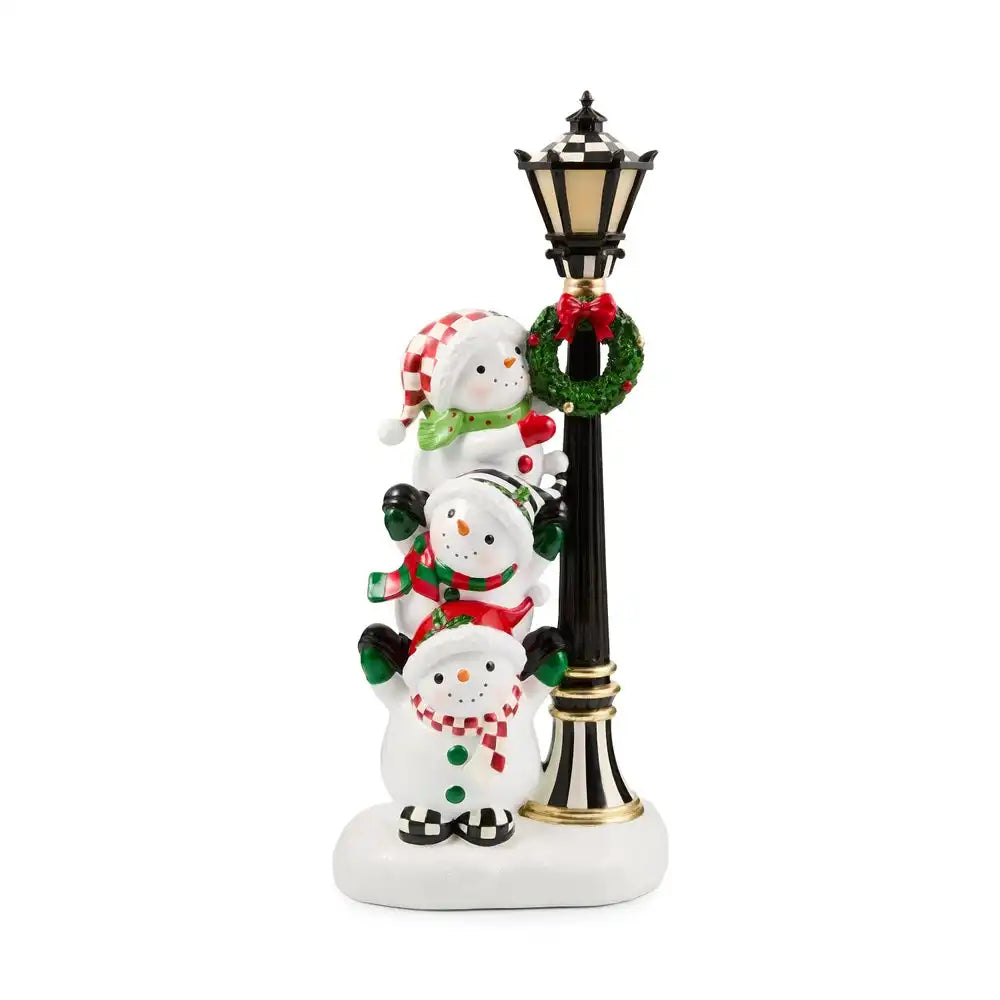 Illuminated Snowman Lamppost Figurine