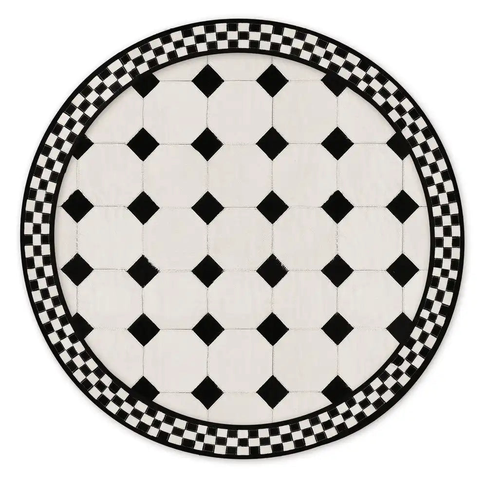 White Tile Hair on Hide 6' Round Rug