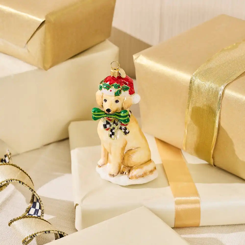 Holiday Golden Retriever Dog Glass Ornament