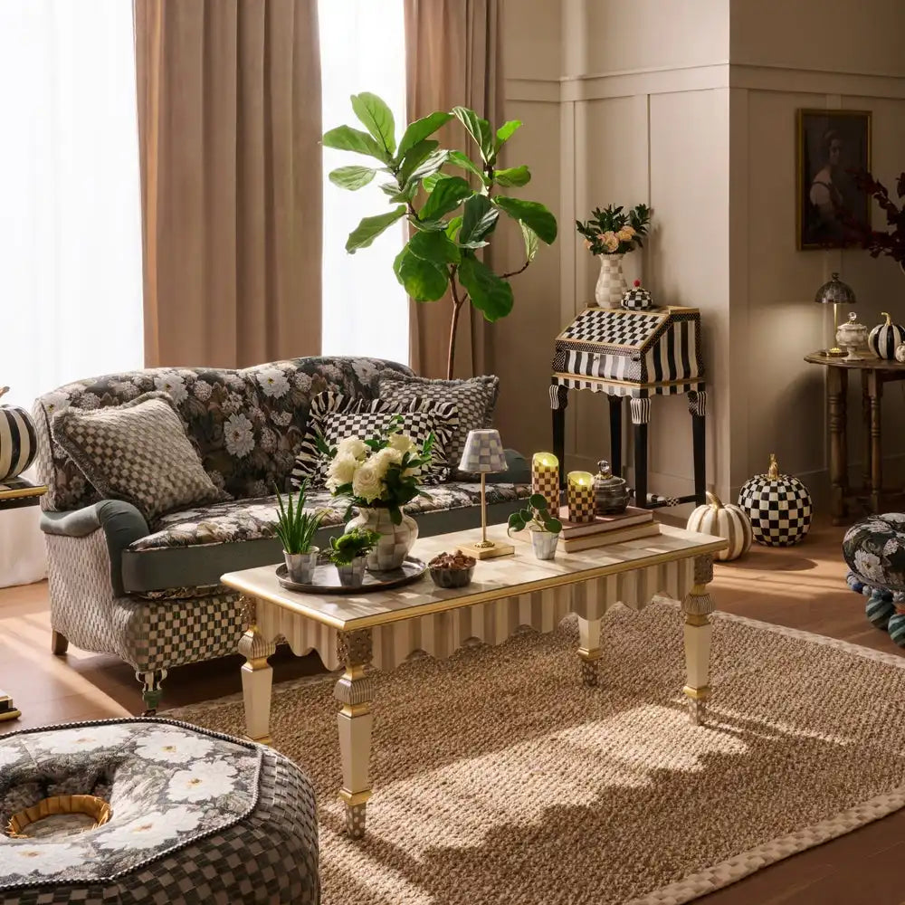 Mocha Check & Stripe Coffee Table